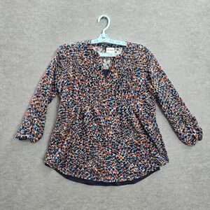 Cocomo Women Blouse S Blue Geometric V-Neck 3/4 Sleeve Pullover